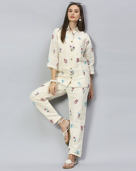 Handcrafted Khadi Cotton Printed Co-Ord Set – Ivory