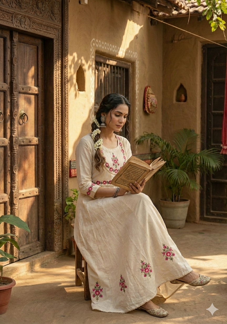 Gulnaar Ivory Anarkali Kurti