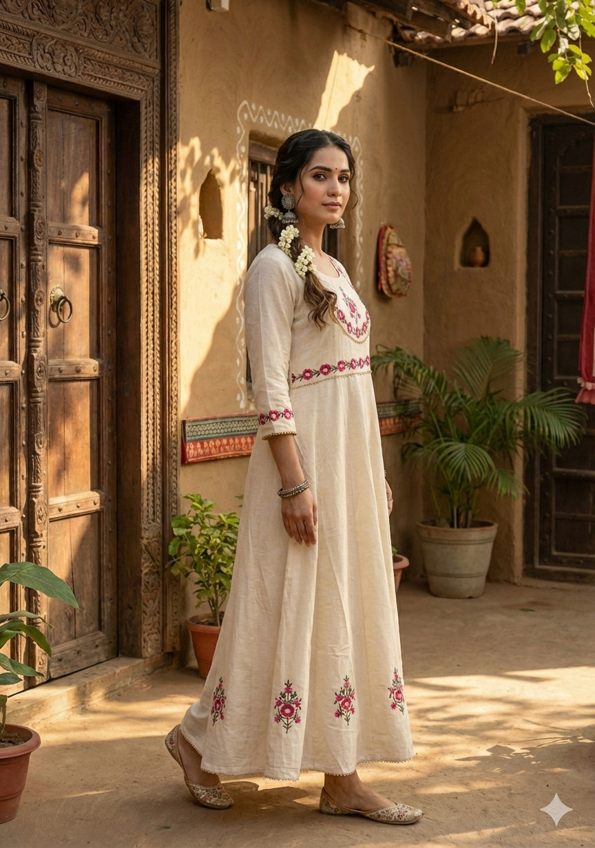 Gulnaar Ivory Anarkali Kurti
