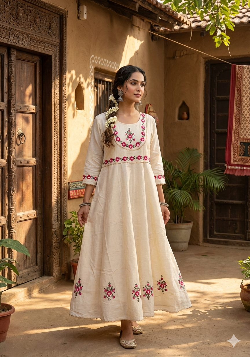 Gulnaar Ivory Anarkali Kurti