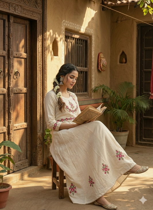 Gulnaar Ivory Anarkali Kurti